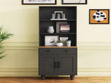 ON-TREND Farmhouse Storage with 4 Solid Wood Gourd-Shaped Legs, Modern Kitchen Pantry N721P205790B