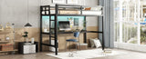 ZUN Metal Twin XL Size Loft Bed with Power Outlet and LED Lighted, Space-Saving, Noise Reduced, Black W1307P192840