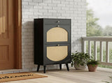 Rattan-front shoe cabinet with 1 drawer and 2 flip-down compartments, particleboard, 54*24*110cm, 87563198