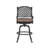 ZUN Patio Outdoor Aluminum Bar Stool With Cushion, Set of 2, Dupione Brown B01051452