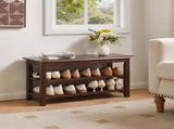 2-Tier Solid Wood Shoe Bench with Storage Shelves, Entryway Shoe Rack with Hallway Seating Bench, 35896682
