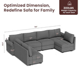 Large 7-Seat U-Shaped Modular with Deep Cushions, Modular Sectional, Convertible U Shaped B2716P355797