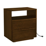 Mid Century Modern Nightstand with Charging Station & Outlet Hole & 2 Solid Wood Drawers, Louver W1801P303385