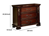 Brown Cherry Traditional 1pc Nightstand Solid wood 3-Drawers Bedside Table Pewter Hanging Pull Grand B011P218330