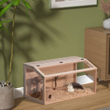 ZUN Wooden Hamster Cage Small Animals House, Acrylic Hutch for Dwarf Hamster, Guinea Pig, Chinchilla, W2181P152982