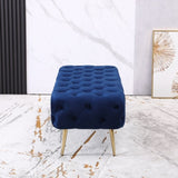 ZUN Sira Velvet Button Tufted Bench with Gold Metal Legs, Blue T2574P164597