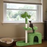 36in Cat Tree with Leaves, Multi-level Cat Tower with Cat Scratching Post, Cozy Cat Condo, Padded 31989502