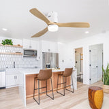 52 Inch Decorative Ceiling Fan With 6 Speed Remote White 3 Solid Wood Blades Reversible DC Motor For W934P145932