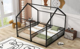 Metal Twin Size House Platform Beds, Two Shared Beds, Black MF307505AAB