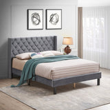 Velvet Button Tufted-Upholstered Bed with Wings Design - Strong Wood Slat Support - Easy Assembly W2297141187