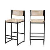 Set of 2 Woven Bar Stools with Backrest Paper Rope Weave Dining Chairs for Kitchen Island W1757P254843