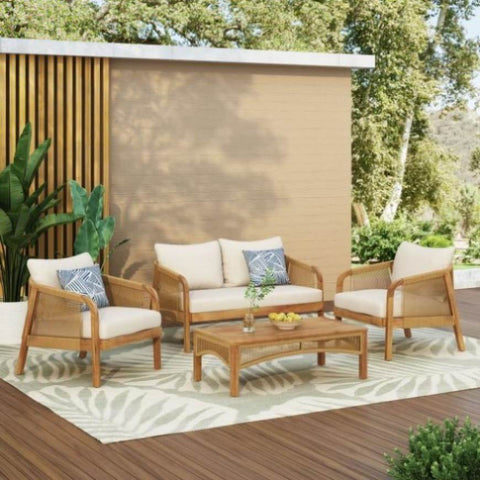 ZUN 4-Pieces Acacia Wood Patio Furniture, Outdoor Furniture with Coffee Table, Patio Conversation 72408.00LBGE