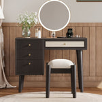 ZUN 39" Retro Bohemian Style Wooden Makeup Vanity Set with Charging Plug&USB Port and Stool, Dressing N733P180011B