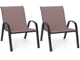 Brown 2 Pack Stackable Patio Dining Chairs, Ergonomic Steel Frame Breathable Fabric Outdoor Chairs 47883463