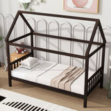 Twin House Bed with Headboard and Footboard, Twin Rubber Wood Bed with House Frame,Esspresso W504P225958