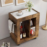 Mid-century modern style movable side cabinet for sofa, household brown trolley storage locker and W1278P226002