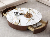 Round Wood Coffee Table with Faux Marble Tabletop W3136P304987