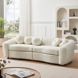 ZUN 87.7" Modern Curved Sofa, Back Upholstered Couch with 5 Decorative Throw Pillows, Teddy Fabric Couch 75740404