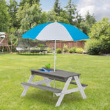 ZUN 3-in-1 Kids Outdoor Wooden Picnic Table With Umbrella, Convertible Sand & Wate, Gray ASTM & CPSIA W1390104709