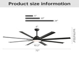 72 Inch Modern Large Design Ceiling Fans With Smart Remote Control 6 Wind Speed DC Motor Black for 92131768