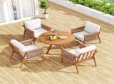 White Boho Patio Acacia Wood Chair with Woven Rope Armrests, Cushioned Outdoor Accent Chair for 87654815