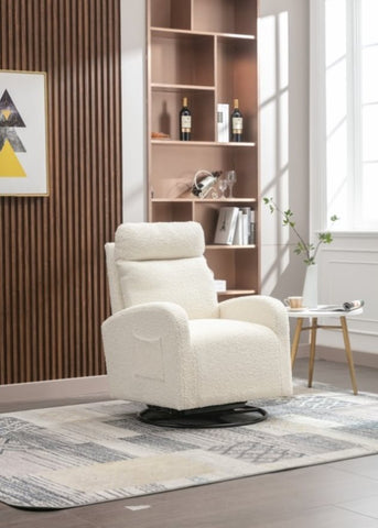 ZUN JiaDa Upholstered Swivel Glider.Rocking Chair for Nursery in White Teddy.Modern Style One Left Bag W150868124