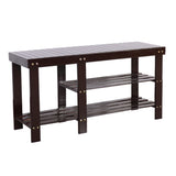 90cm Strip Type Bamboo Stool Shoe Rack with Boots Compartment Coffee 83390243