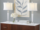Diamond Torch 25.75" Contemporary Crystal Table Lamp in Clear K9 Crystal with Off-White Linen Shade B202P224008