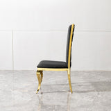 Dining chair black velvet with unique design backrest set of 2,mirror gold stainless steel legs W2723P193692