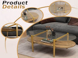 Oval shaped glass coffee table modern design, length 41 x width 21 x height 17 inches, for living W1727P356427