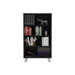 ZUN Bookcase 40.6" H, 6 shelves, 4 legs, Black B097P250871