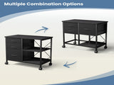 Rolling File Cabinet with Adjustable Shelf 3 Fabric Drawers Lockable Wheels, Black 66072563