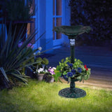 ZUN Green Standing Pedestal Birdbath and Feeder Combo with Solar Powered Lamp 50023949