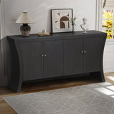 Refined Industrial 4-Door Credenza with Wooden Arc Legs & Bronze Clasps Advanced Storage Design, W1445P256466