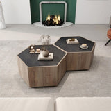 ZUN Rural Style Garden Retro Living Room Coffee Table with 2 drawers, Textured Black + Warm Oak 96662391