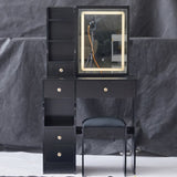 29.2" Small Size Left Drawer Desktop Vanity Table Cushioned Stool, Large Sliding, Touch Control, W3258P299612