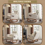 ZUN Beige Linen Nursery Rocking Chair with Thick Headrest,Mid-Century Modern Nursing Rocker,Upholstered 20640769