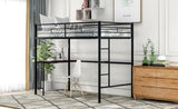 ZUN Twin Metal Loft Bed with Desk, Ladder and Guardrails, Loft Bed for Bedroom, Black MF286452AAB