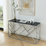 Modern Glass Console Table, 55" Gold Sofa Table with Sturdy Metal Frame and Black Tempered Glass W1567110797