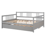 ZUN Full Size Daybed Wood Bed with Twin Size Trundle,Gray 12088793