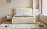 ZUN Full Size Upholstered Platform Bed with Curve Shaped and Height-adjustbale Headboard,LED Light WF323749AAK