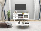 ZUN Living Room White TV Stand with Drawers and Open Shelves, A Cabinet with Glass Doors for Storage W28265031