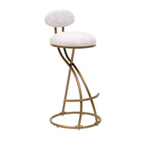 Bar Stools Set of 2 S-shaped Gold Barstools with Backrest Floral Print Upholstered Dining Chairs W1757P269012