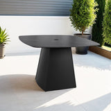 Modern 44" Rounded Square Outdoor Pedestal Dining Table, Black Sintered Stone Top, Flared Pyramid W1886P310020