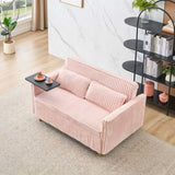 The pull-out push-in pink corduroy sofa with dual functions, equipped with a movable tabletop W1278P249022