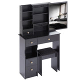 ZUN Small Size Left Drawer Desktop Vanity Table + Cushioned Stool, Extra Large Sliding Mirror, Multi W936P202257