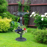 ZUN Green Standing Pedestal Birdbath and Feeder Combo with Solar Powered Lamp 50023949