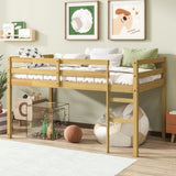 Solid Wooden, Rubber Wooden Twin Loft Bed with Ladder, Bed Platform of Strengthened Slats, Natural W504P190954