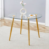 Round dining table with glass top, gilded metal legs, exquisite living, starting from details, W1151P205872