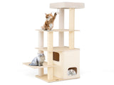 63" Wooden Cat Tree - 2-Story Condo with Bamboo Interior, 5 Sisal Scratching Posts, 44 lbs Per Layer 78450148